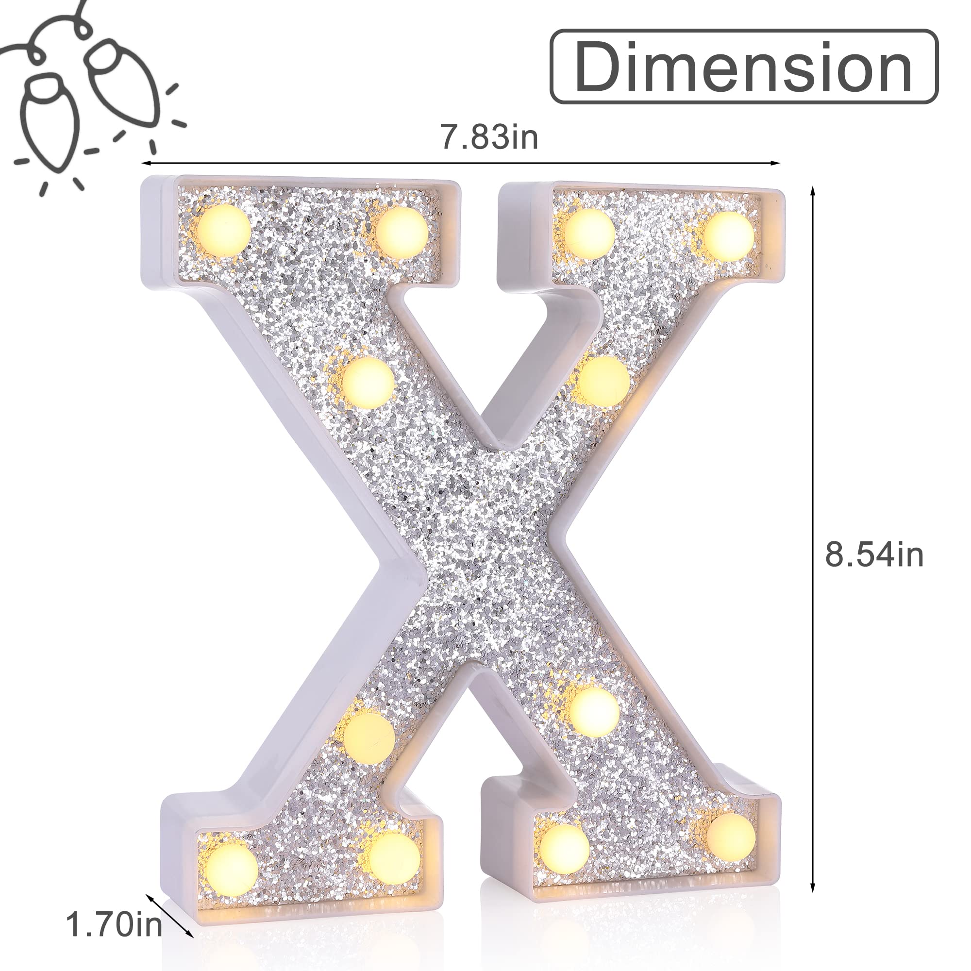 Foaky Silver Light Up Letters,Party Decorations,Birthday Decorations for Night Light Birthday Party Christmas Gifts (X)